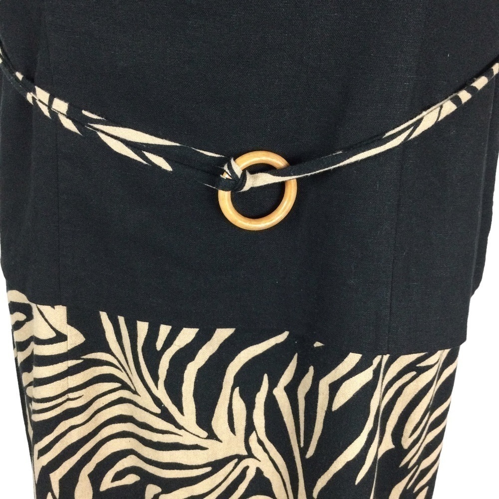 Courtenay‎ Linen Blend Black Tan Leaf/Zebra Print Belted Women Dress Size 14 P - Picture 5 of 12